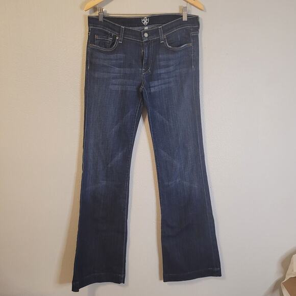 bebe Flare Denim‎ Jeans Women's 31 70S Y2K Dark Wash Mid Rise Blue Denim - Picture 1 of 11
